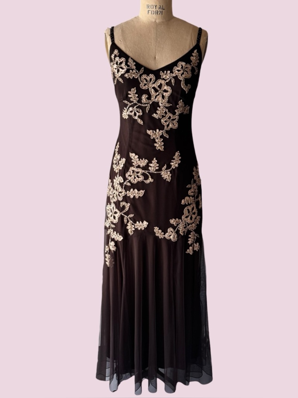 Vintage 90s Xscape Brown Beaded Fairy Maxi Dress and Shawl